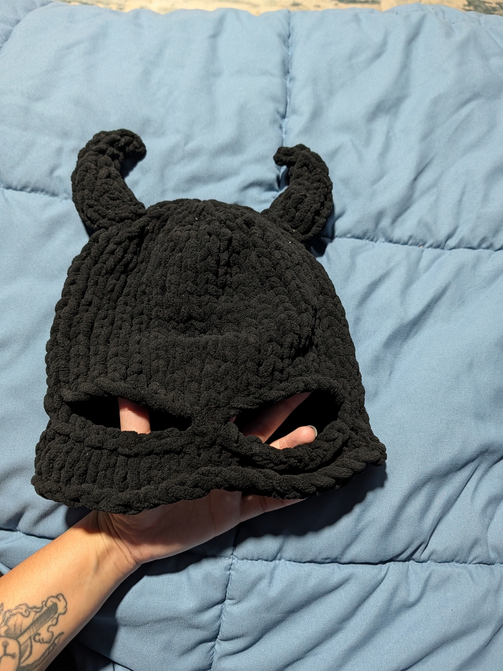 Dolls Kill Black Knit Horned Mask Beanie - Unbranded